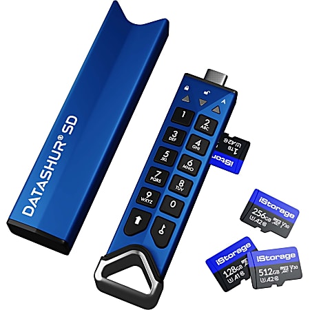 iStorage® datAshur SD Encrypted USB Flash Drive With iStorage® microSD Card Slot, Blue, Pack Of 2