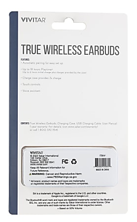 Vivitar True Wireless Bluetooth Earbuds Black Office Depot