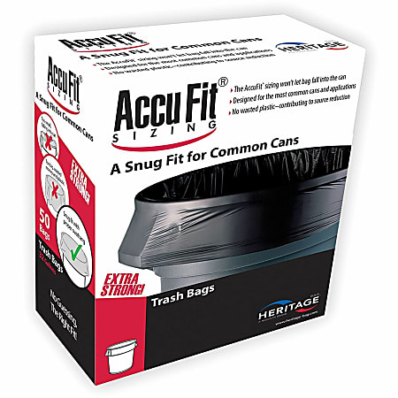 Heritage RePrime AccuFit 44-gal Can Liners - 44 gal Capacity - 37" Width x 50" Length x 0.90 mil (23 Micron) Thickness - Low Density - Black - Linear Low-Density Polyethylene (LLDPE) - Garbage - 50 / Box - 4 / Carton