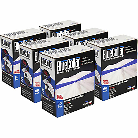 BlueCollar 13-gallon Drawstring Trash Bags - 13 gal Capacity - 24"x 28"x0.80 mil (20 Micron) Thickness - N4828EWRC1CT