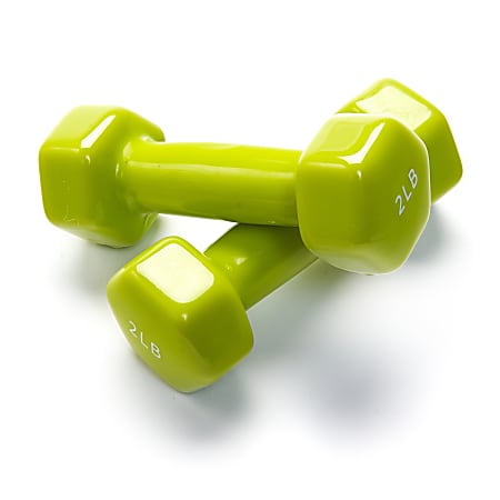Black Mountain Products Vinyl Dumbbell Set, 2 Lb, 6"H x 6"W x 6"D, Green, Pack Of 2