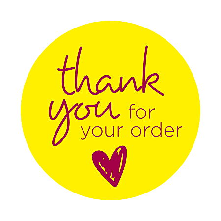 Thank You for Your Order Label Stickers Seals, 2-1/2" Circle,  Roll Of 250 