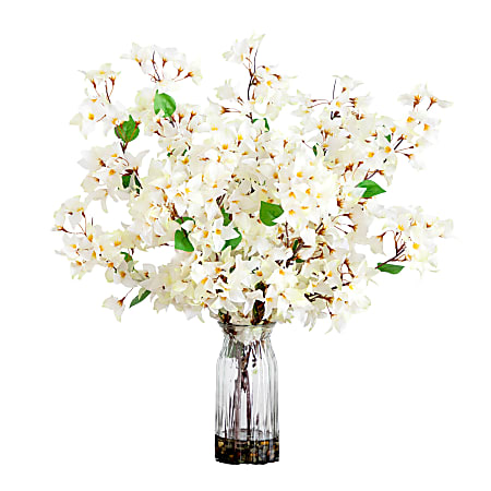 Nearly Natural 31”H Artificial Bougainvillea Arrangement With Vase, 31”H x 23”W x 23”D, Clear/White