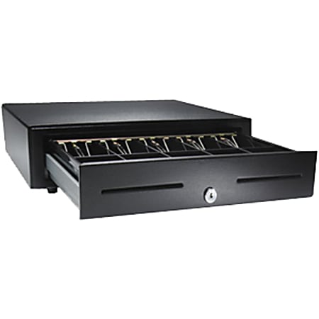 APG Cash Drawer Vasario 1616 Cash Drawer - 5 Bill x 8 Coin - Dual Media Slot, Painted Front - Black - Serial Port - 4.3" H x 16.2" W x 16.3" D