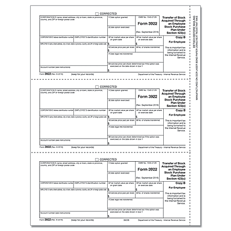 ComplyRight 3922 Inkjet/Laser Tax Forms For 2017, Employee Copy B, 1-Part, 8 1/2" x 11", Pack Of 50 Forms