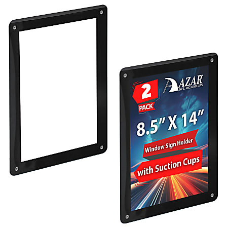 Azar Displays Window Sign Holder Frames With Suction Cups, 14” x 8-1/2”, Black, Set Of 2 Frames