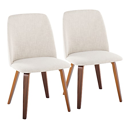 LumiSource Toriano Fabric And Wood Dining Chairs, Beige/Walnut, Set Of 2 Chairs