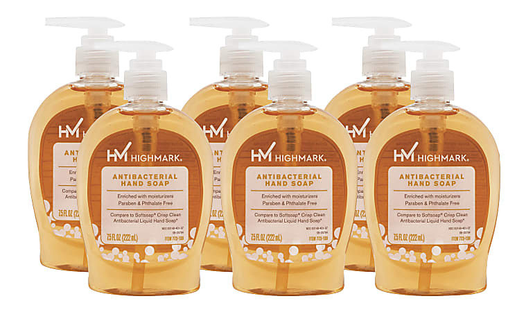 Highmark&reg; Antibacterial Liquid Hand Soap, Clean Scent, 7.5 Oz, Orange, Case Of 6 Bottles