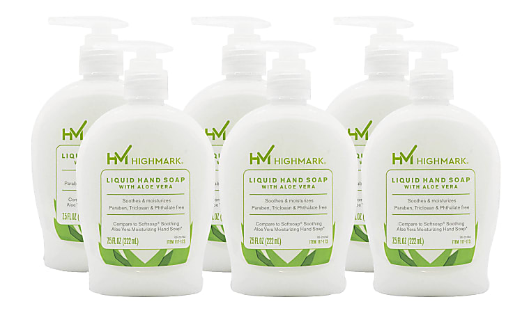 Highmark® Aloe Liquid Hand Soap, Floral Scent, 7.5 Oz, White, Case Of 6 Bottles