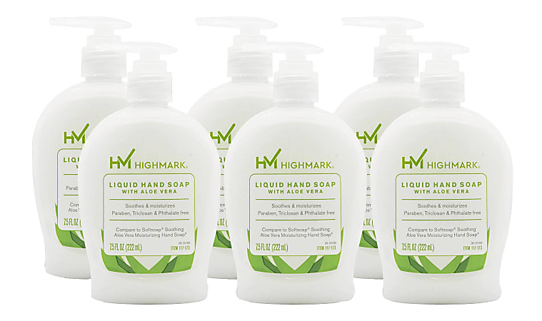 Highmark&reg; Aloe Liquid Hand Soap, Floral Scent, 7.5 Oz, White, Case Of 6 Bottles