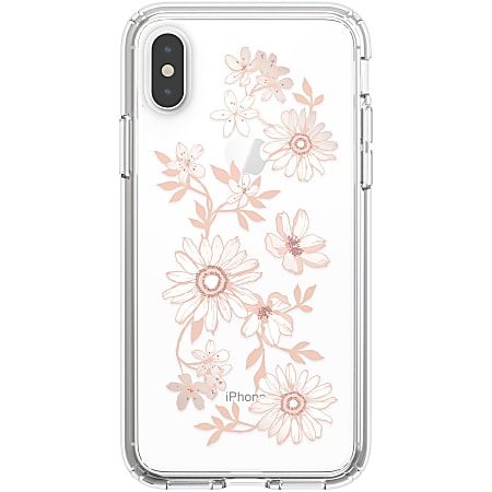 Speck Presidio Clear + Print Case - For Apple iPhone Xs, iPhone X - Embedded print - Fairytale Floral Peach Gold, Clear - Impact Absorbing, Shock Resistant, Scratch Resistant, Shatter Resistant, Drop Resistant, Temperature Resistant, Chemical Resistant