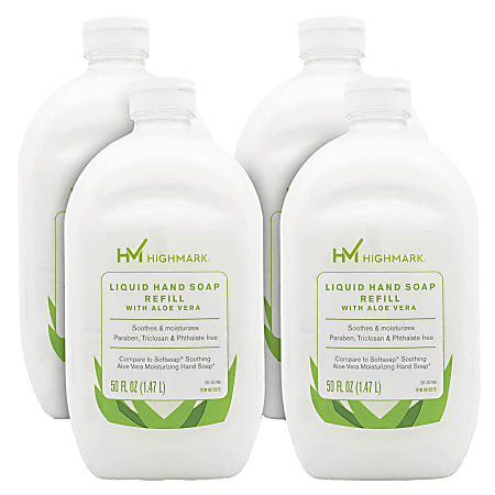 Highmark&reg; Aloe Liquid Hand Soap, Floral Scent, 50 Oz Refill Bottle, White, Case Of 4 Bottles