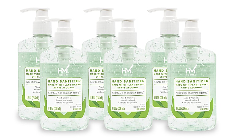 Highmark&reg; Hand Sanitizer With Aloe, Floral Scent, 8 Oz, Green, Case Of 6 Bottles