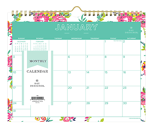 Day Designer® Monthly Wall Calendar, 11" x 8-3/4", Peyton White, January To December 2021, 103629