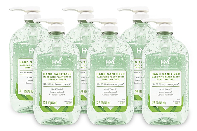 Highmark&reg; Hand Sanitizer With Aloe, Floral Scent, 32 Oz, Green, Case Of 6 Bottles