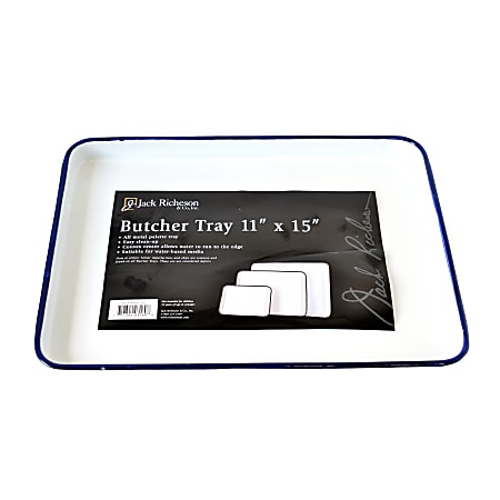 Jack Richeson Oblong Butcher Trays, Steel, Reusable, 11" x 15", White, Pack Of 2