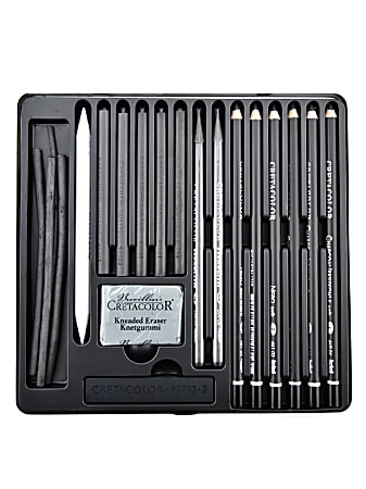 Cretacolor Black Box 20 Parts Charcoal & Drawing Set In Tin Box