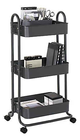 Realspace® Mobile 3-Tier Storage Cart, 35-5/8"H x 17-15/16"W x 14-5/16"D, Gray