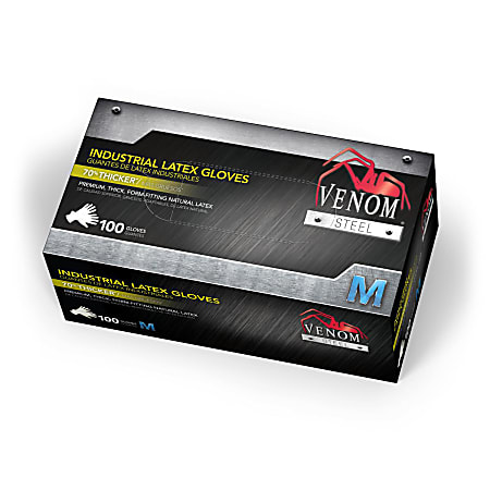 Medline Venom Steel Latex Industrial Gloves, Medium, Black, Pack Of 1,000