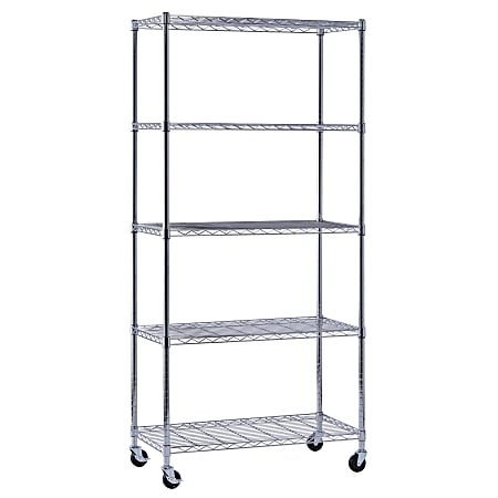 Edsal Muscle Rack™ Adjustable Mobile Wire Shelving, 5-Tier, 75”H x 36"W x 18"D, Chrome