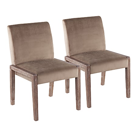 LumiSource Carmen Contemporary Dining Chairs, White Washed/Crushed Light Brown Velvet, Set Of 2 Chairs