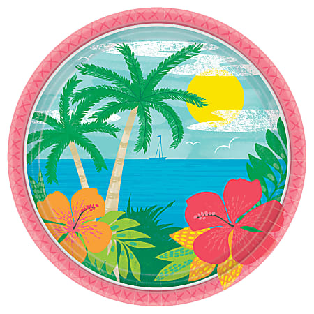 Amscan Luau Summer Vibes Paper Plates, 9", Multicolor, Pack Of 60 Plates