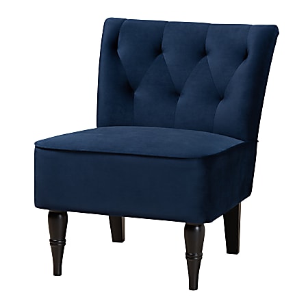 Baxton Studio Harmon Accent Chair, Navy Blue/Walnut