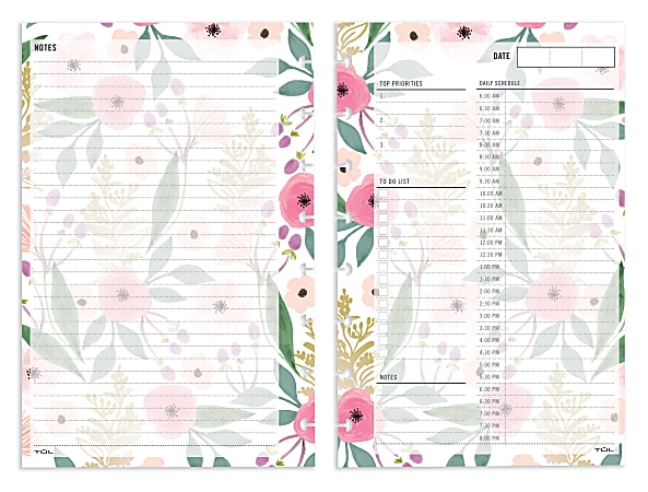 TUL® Discbound Undated Daily Refill Pages, Junior Size, 50 Sheets, Floral