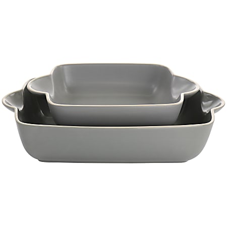 Gibson Home Rockaway 2-Piece Stoneware Nesting Bakeware Set, Gray