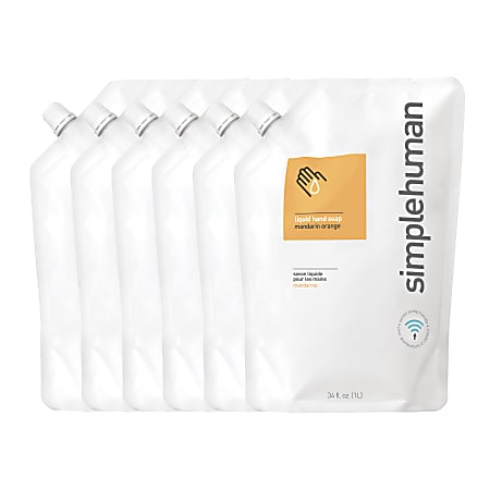 simplehuman Moisturizing Liquid Hand Soap, Mandarin Orange, 34 Oz, Carton Of 6 Pouches