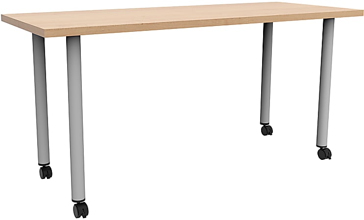Safco® Jurni Multi-Purpose Post Leg Table With Casters, 29”H x 24”W x 60”D, Fusion Maple/Silver