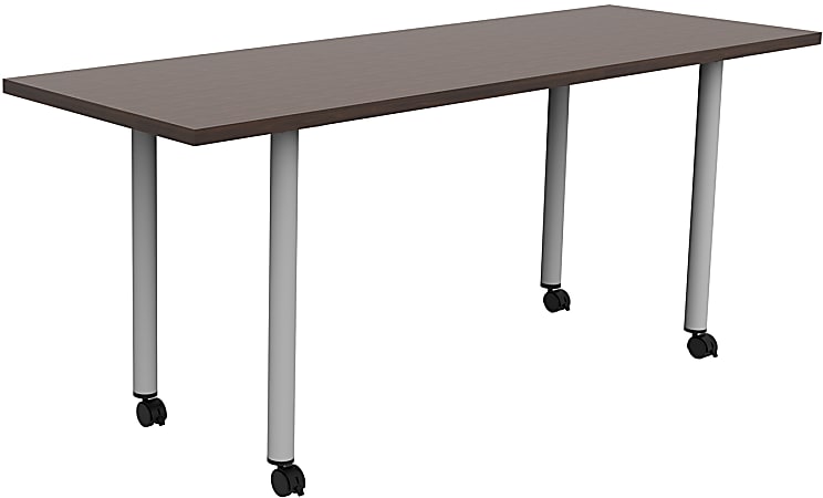Safco® Jurni Multi-Purpose Post Leg Table With Casters, 29”H x 24”W x 72”D, Columbian Walnut/Silver