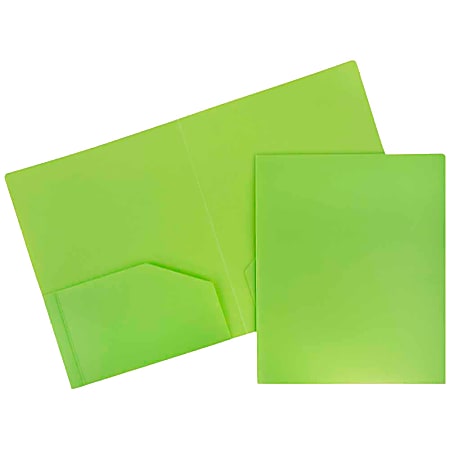 JAM Paper® Heavy-Duty 2-Pocket Plastic Presentation Folders, 9" x 12", Lime Green, Pack Of 6