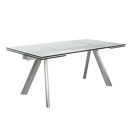 Eurostyle Delano Steel/Glass Rectangular Extension Table, 29-1/2"H x 103"W x 35-1/2"D, Brushed Steel/Clear