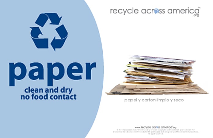 Recycle Across America Paper Standardized Recycling Labels, P-5585, 5 1/2" x 8 1/2", Light Blue