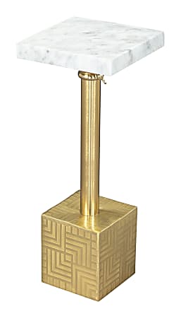 Zuo Modern Josef Marble And Iron Square End Table, 24”H x 8”W x 8”D, White/Gold