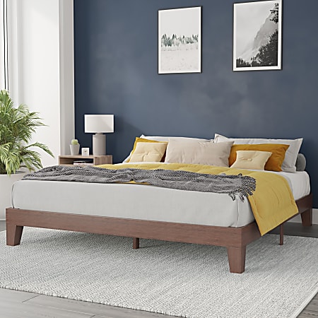 Flash Furniture Evelyn Wood Platform Bed With Wooden Support Slats, King, 79-1/2”L x 75-1/2”W x 79-1/2”D, Walnut