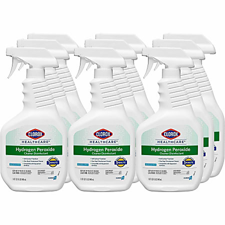 Clorox Healthcare Hydrogen Peroxide Cleaner Disinfectant Spray - 32 fl oz (1 quart) - Bleach-free, Disinfectant, Antibacterial - Clear - 9 / Carton