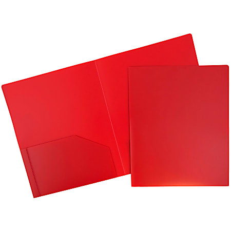 JAM Paper® Heavy-Duty 2-Pocket Plastic Presentation Folders, 9" x 12", Red, Pack Of 6