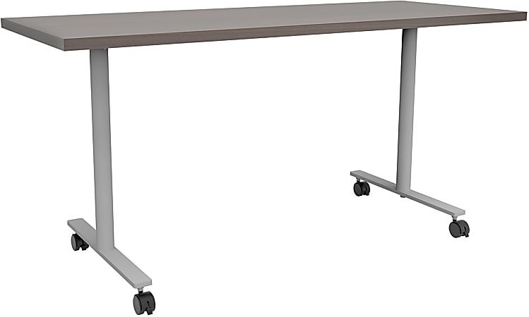 Safco® Jurni Multi-Purpose T-Leg Table With Casters, 29”H x 24”W x 60”D, Columbian Walnut/Silver