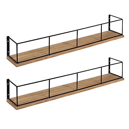 Kate And Laurel Benbrook Wall Shelves, 4”H x 24”W x 4”D, Rustic Brown/Black, Set Of 2 Shelves