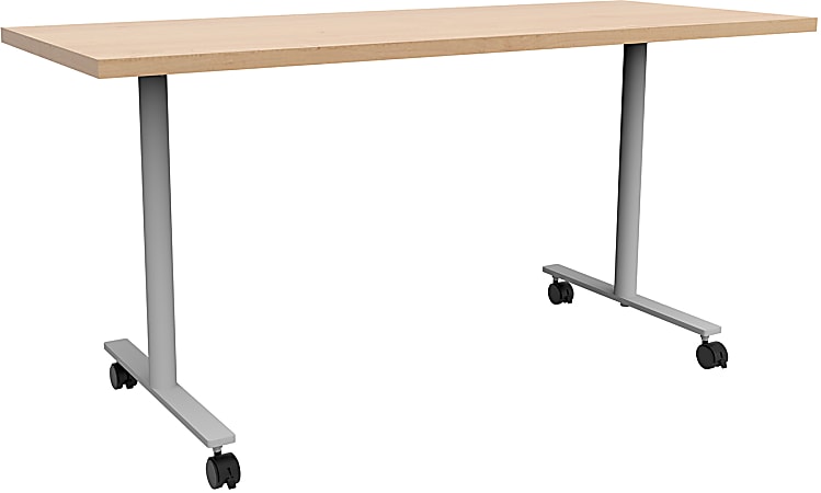 Safco® Jurni Multi-Purpose T-Leg Table With Casters, 29”H x 24”W x 60”D, Fusion Maple/Silver