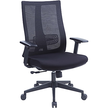 Lorell High-Back Molded Seat Office Chair - Black Fabric Seat - Black Mesh Back - High Back - 5-star Base - Armrest - 1 Each