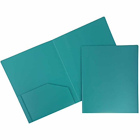 JAM Paper® Heavy-Duty 2-Pocket Plastic Presentation Folders, 9" x 12", Sea Blue, Pack Of 6