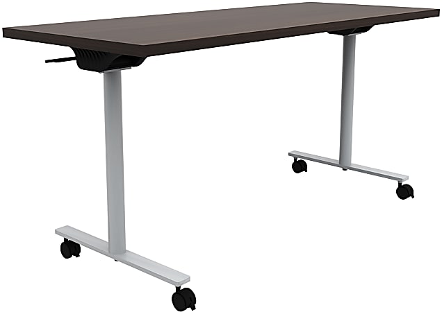 Safco® Jurni Flip Table With Casters, 29”H x 24”W x 60”D, Columbian Walnut/Silver