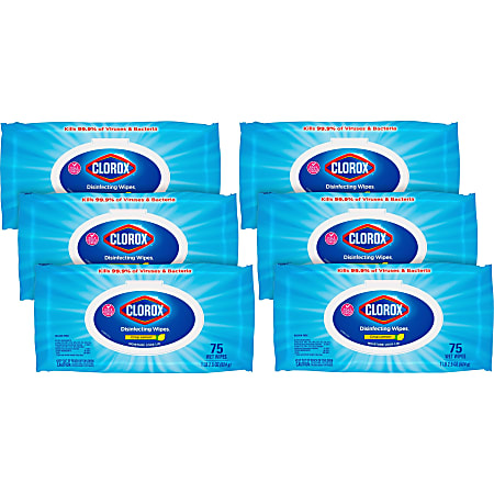 Clorox Bleach-free Disinfecting Cleaning Wipes - Wipe - Crisp Lemon Scent - 75 / Packet - 6 / Carton - White