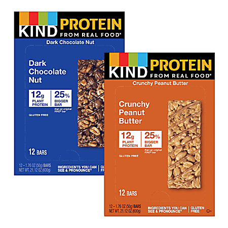 KIND Protein Bars Variety Pack, Crunchy Peanut Butter/Dark Chocolate Nut, 1.74 Oz, Pack Of 24 Bars