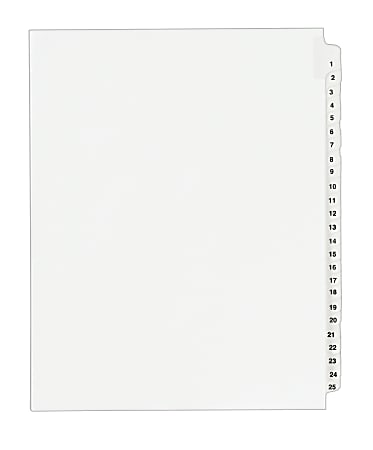 Avery® Standard Collated Legal Dividers, Avery® Style, 8 1/2" x 11", White Dividers/White Tabs, 1-25 Set