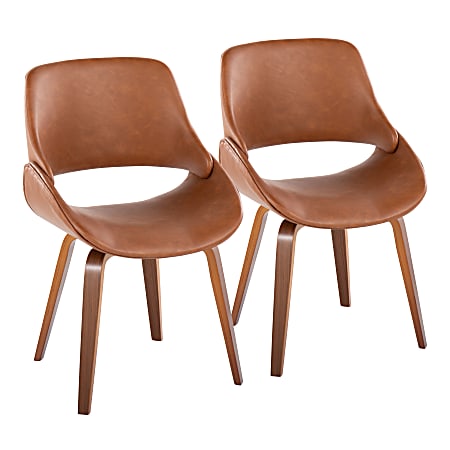 LumiSource Fabrico Mid-Century Modern Dining/Accent Chairs, Walnut/Camel, Set Of 2 Chairs