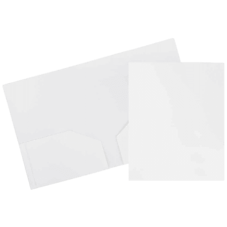JAM Paper® Heavy-Duty 2-Pocket Plastic Presentation Folders, 9" x 12", White, Pack Of 6